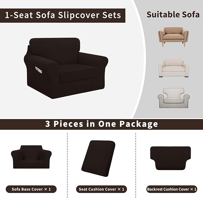 Easy-Going 3 Pieces Stretch Chair Cover Washable Chair Slipcover Set