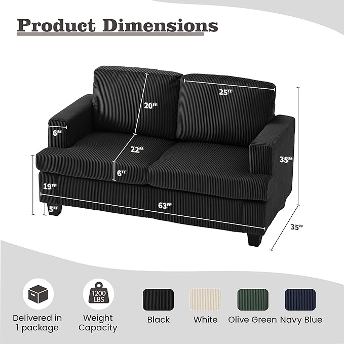 Apicizon 63" Loveseat Sofa Couch, Cloud Couch Lounge Sofa