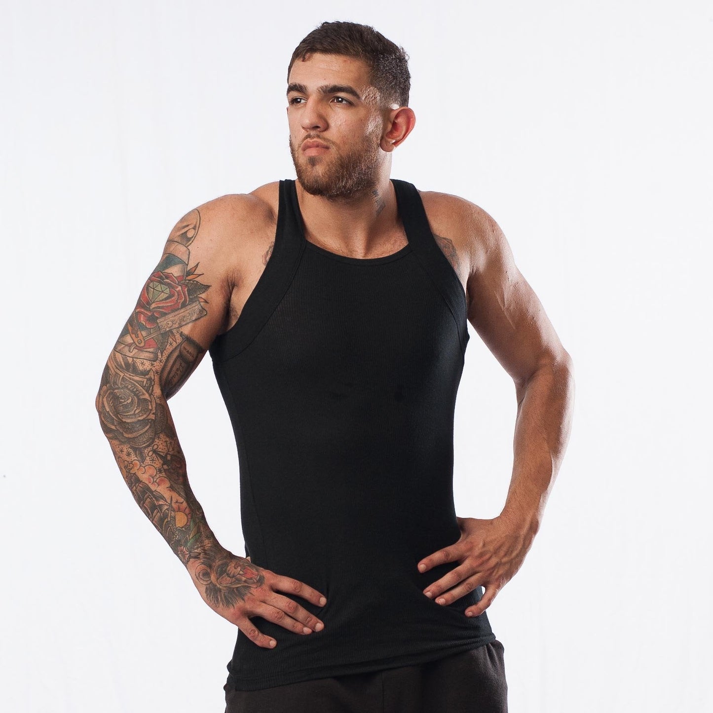 Different Touch Men's G-Unit Style Tank Tops Square Cut Muscle Ribbed Underwear Shirts (M, 6 Pack (Assorted))