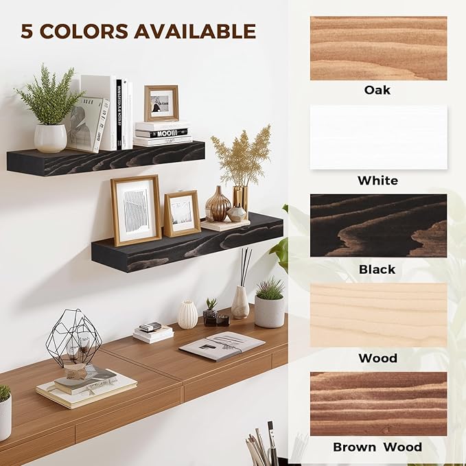 17x8x1.6 inch Floating Shelves Set of 2 – Solid Wood Rustic Black Wall Mounted