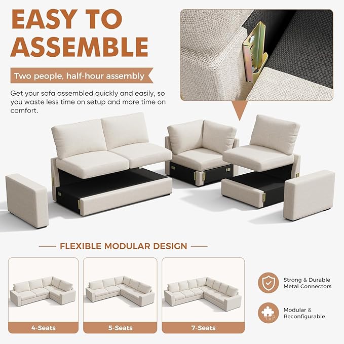 ABCASA 85'' Modern Couches for Living Room, 2 Seats Comfy Sofa