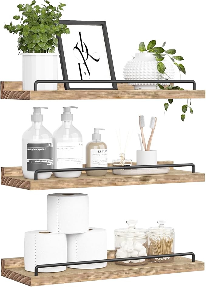 RYOFOBETTO Floating Shelves for Wall Decor, Light Brown Wood Shelves for