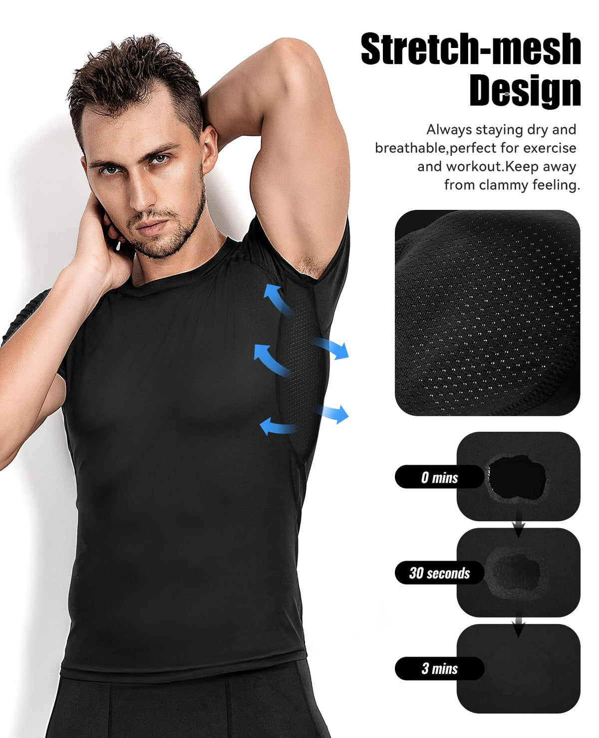 Niksa Men's Compression Shirts 3 Pack,Short Sleeve Athletic Compression Tops Cool Dry Workout T Shirt