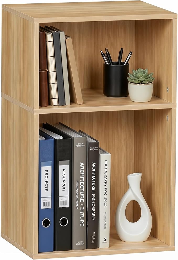 YAHARBO 2 Cube Bookshelf, Natural Record Player Stand