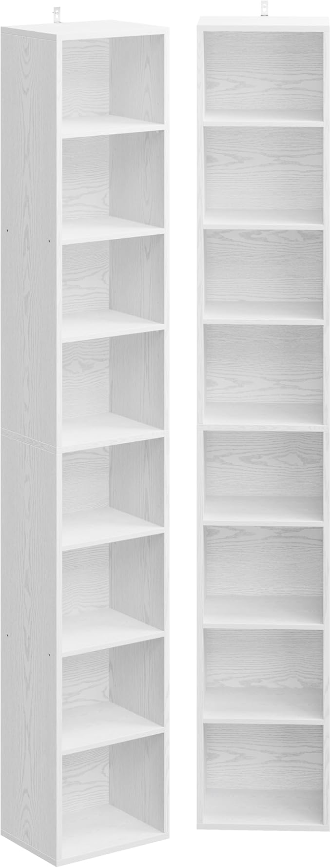 IRONCK Tall Narrow Bookshelf 8 Tiers 71in Set of 2, Compact Corner Bookcase