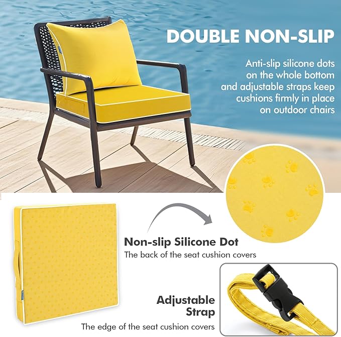 MIULEE Yellow Outdoor Seat Cushion 22x24 Inch Waterproof & 3 Year Fade