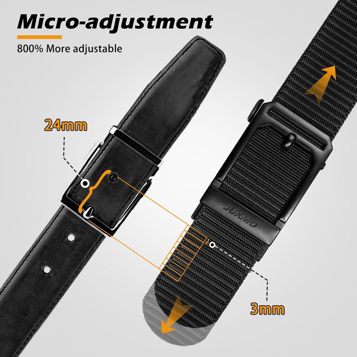 JUKMO Men's Ratchet Tactical Belt, 1.5" Nylon Web Work Belt with Automatic Slide Buckle, Adjustable Trim to Fit (Black, Large)