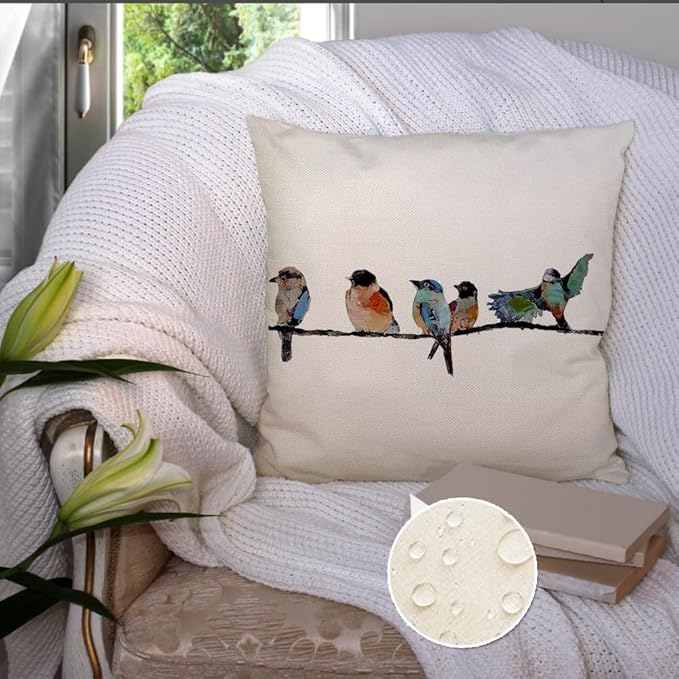 RABUSOFA Outdoor Pillow Covers 16x16 Inch, Outdoor Bird Lumbar Throw Pillow