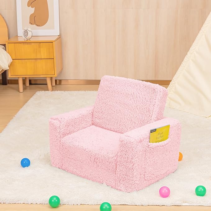 SLIGUY Toddler Couch Convertible Sofa to Lounger Pull Out Couch Sherpa Cover