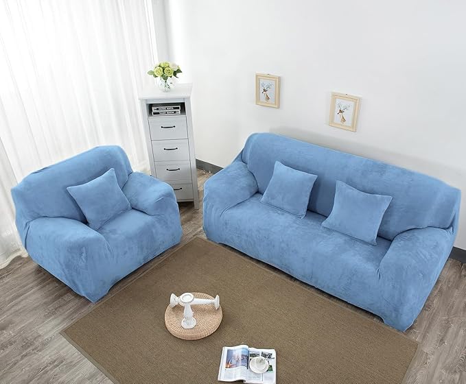 vctops 4 Seater Velvet Plush Stretch Sofa Slipcover 1-Piece Sofa Cover
