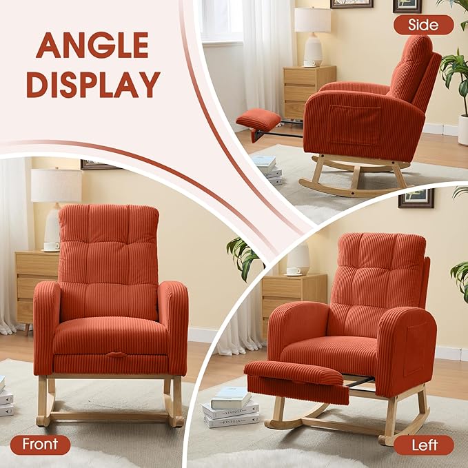 NIOIIKIT Nursery Rocking Chair, Corduroy Upholstered Rocking Chair