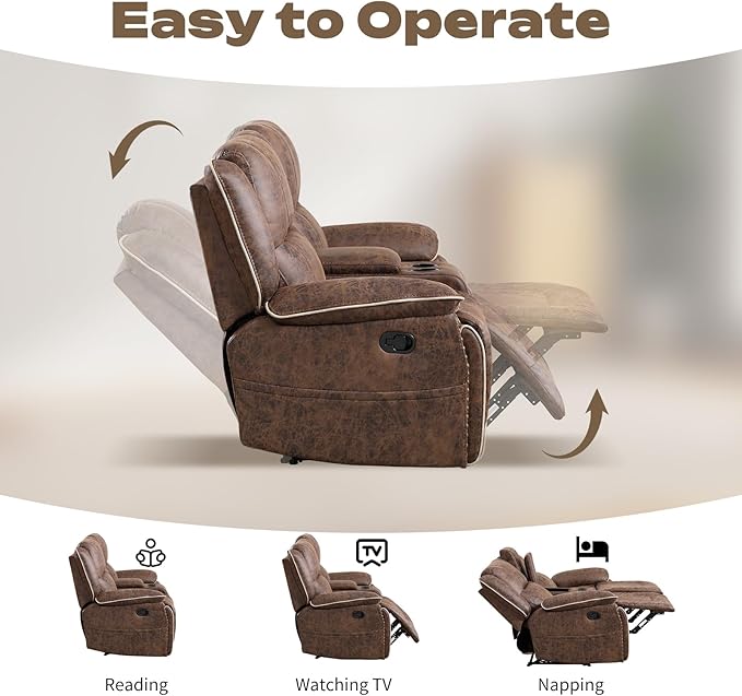 EBELLO Faux Leather Manual Recliner Sofa Set, 1 Seat Reclining Chair, a Loveseat