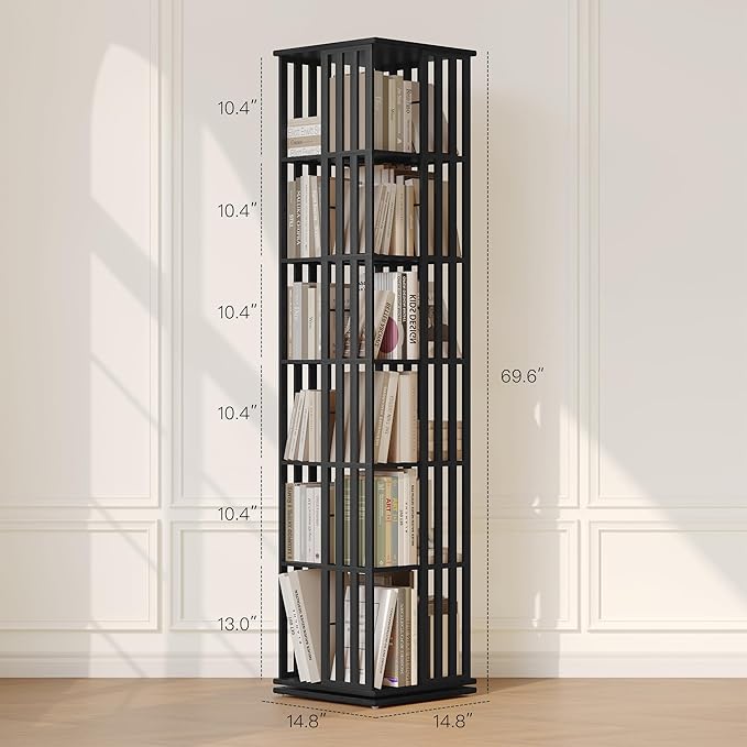 YOWOS Rotating Bookshelf Tower, 360° Display Spinning Bookcase, Bamboo