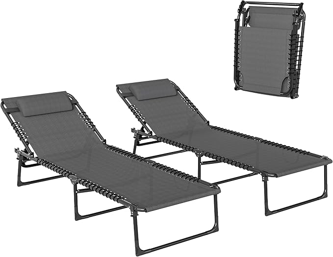 Outsunny Folding Chaise Lounge Chair Set of 2, Patio Sun Tanning Chair