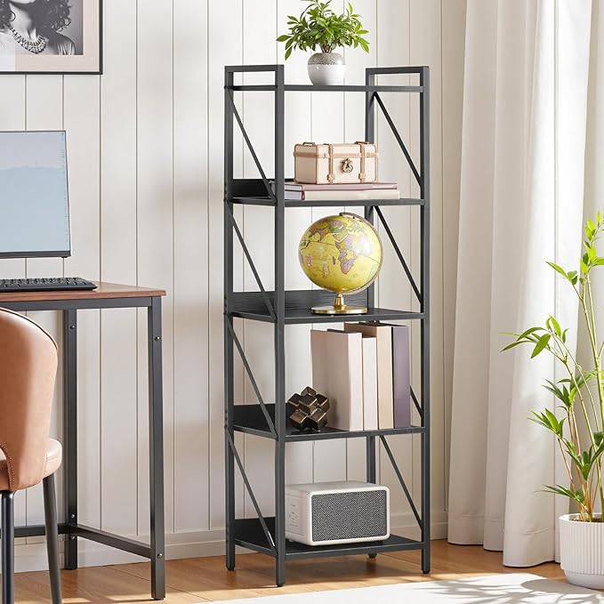 HOOBRO Bookshelf, 5-Tier Industrial Bookcase, Book Shelf Storage Organizer