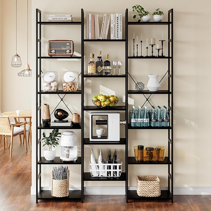 NUMENN Triple Column 6 Tier Bookshelf, Bookcase