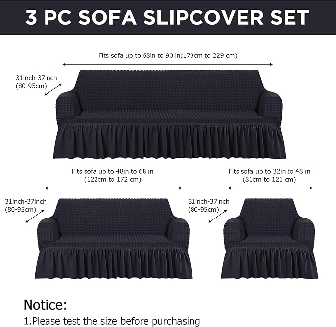 Fanfanwin 3 Pcs Sofa Slipcover Set