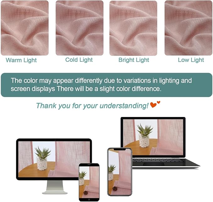 Chyhomenyc Rose Pink Semi Sheer Curtains 36 Inch Length, Light Filtering Faux