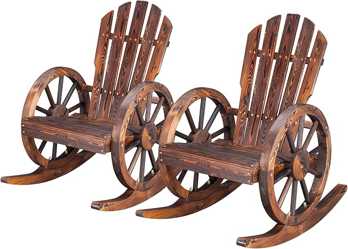 Outvita Adirondack Rocking Chair Set of 2, Wood Wagon Rocker, Outdoor Wooden