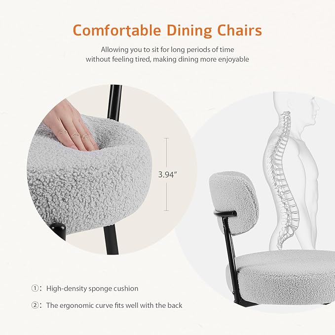 Sweetcrispy Dining Chairs Set of 2, Boucle Upholstered Modern Mid Century Round