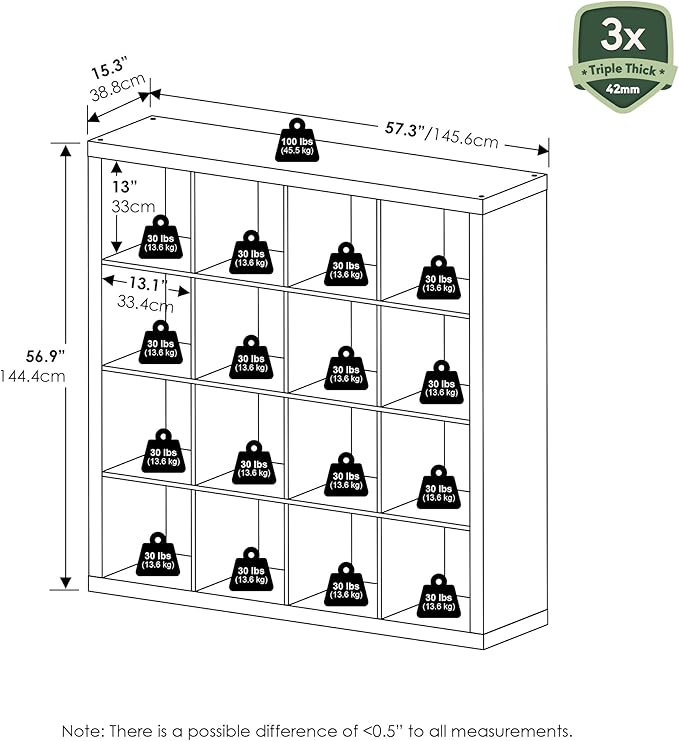 Furinno Cubicle Book Shelf, 16-Cube Bookshelf, Triple Thick Frame Cube Storage