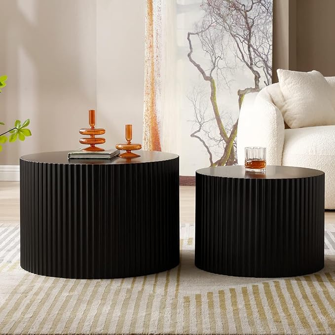 Black Round Coffee Table Set of 2