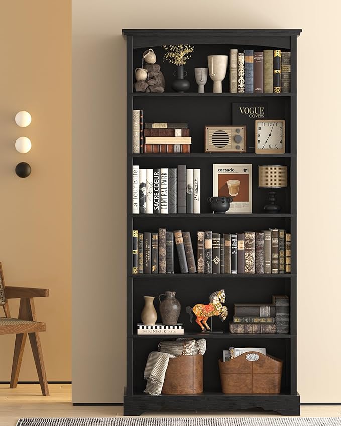 TVU 6-Tier Wooden Bookshelf, 76 Inch Tall Bookshelf