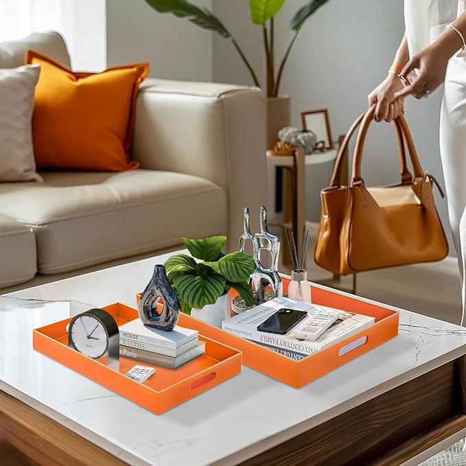 MAONAME Orange Serving Trays Set of 2, Plastic Decorative Trays