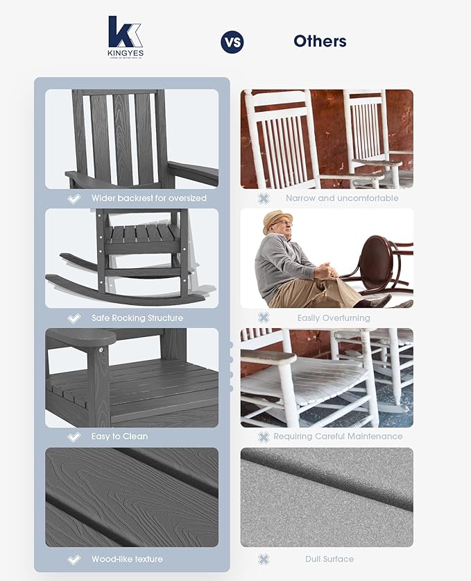 KINGYES Oversized Outdoor Rocking Chair Set of 6, All-Weather Patio Rocking