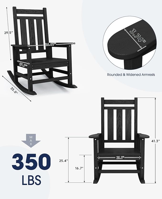 KINGYES Oversized Outdoor Rocking Chair Set of 4, All-Weather Patio Rocking