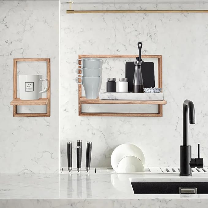 PHOENANCEE Square Floating Shelves, Framed Wall Shelf Decorative Set of 4