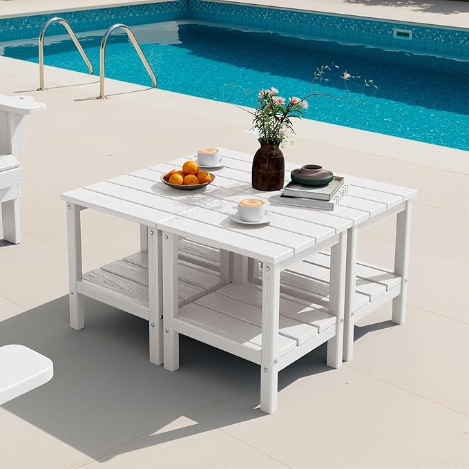 SERWALL 2-Tier HDPE Outdoor Side Tables Set of 4, Weatherproof Rectangular