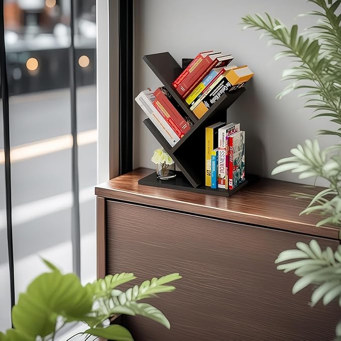 Godferyxin Tree Bookshelf, 3-Tier Wood Small Bookshelf and Mini Bookcase
