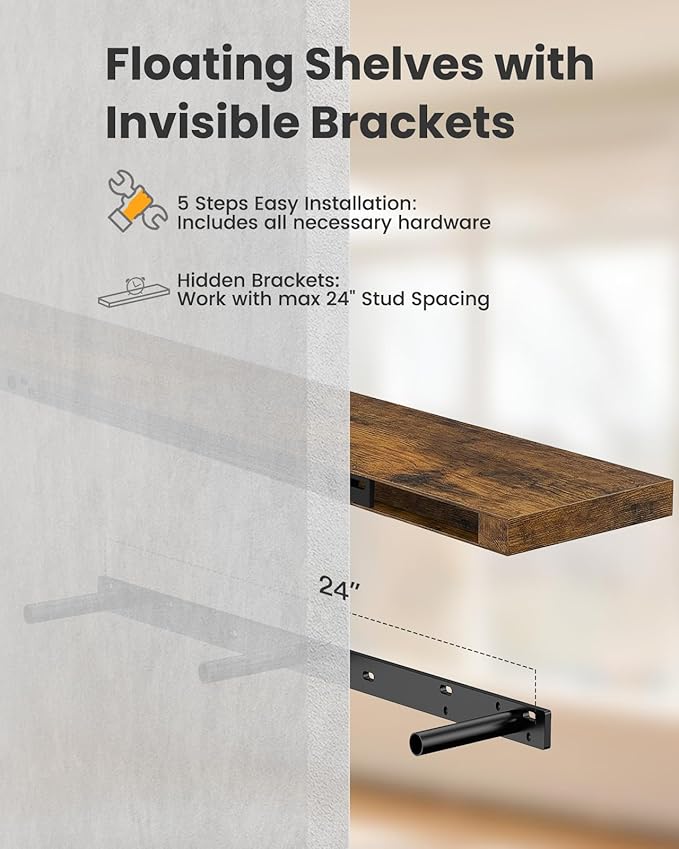 AMADA HOMEFURNISHING 35.4" L Floating Shelves, Wall Shelves Set of 3