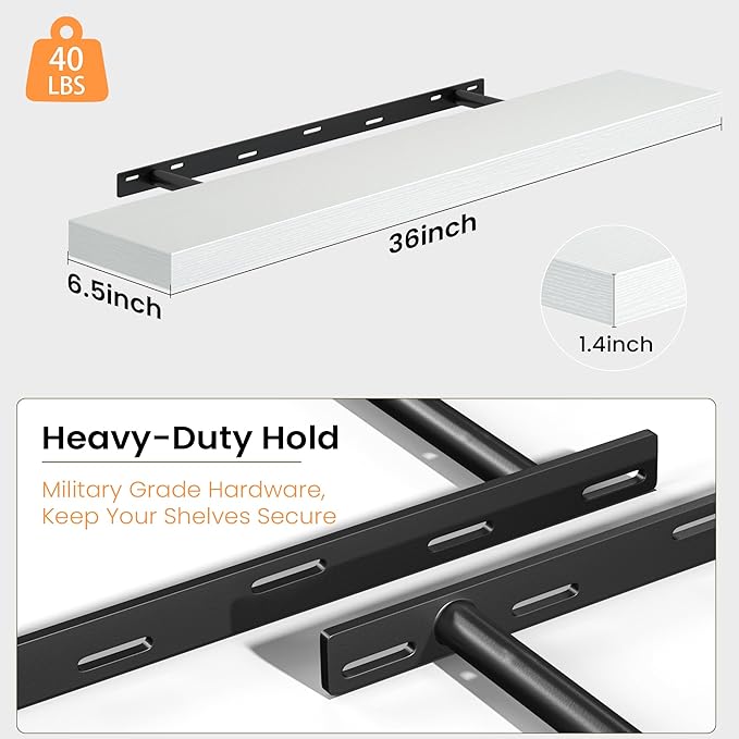 Fun Memories Floating Shelves for Wall, 36 Inch Long Set of 2 Rustic Wood Wall