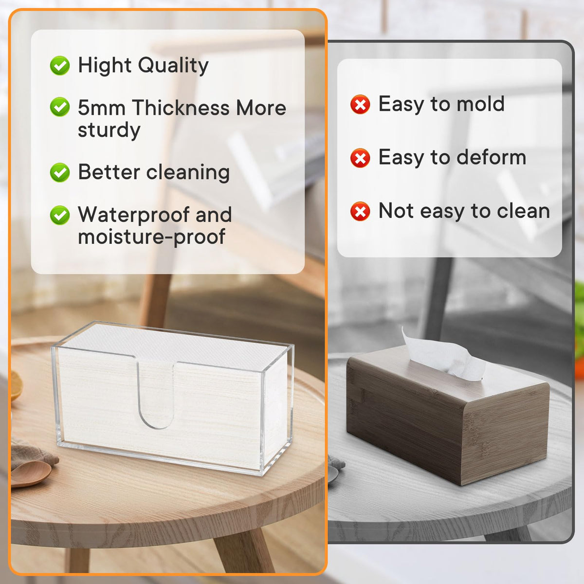 Whdiystella 2Pcs Acrylic Paper Towel Dispenser, Paper Towel Holder Countertop Clear Multi Trifold Napkin Holder, Suitable for Z-fold, C-fold or MultiFold Paper Towels for Bathroom, Toilet, Kitchen