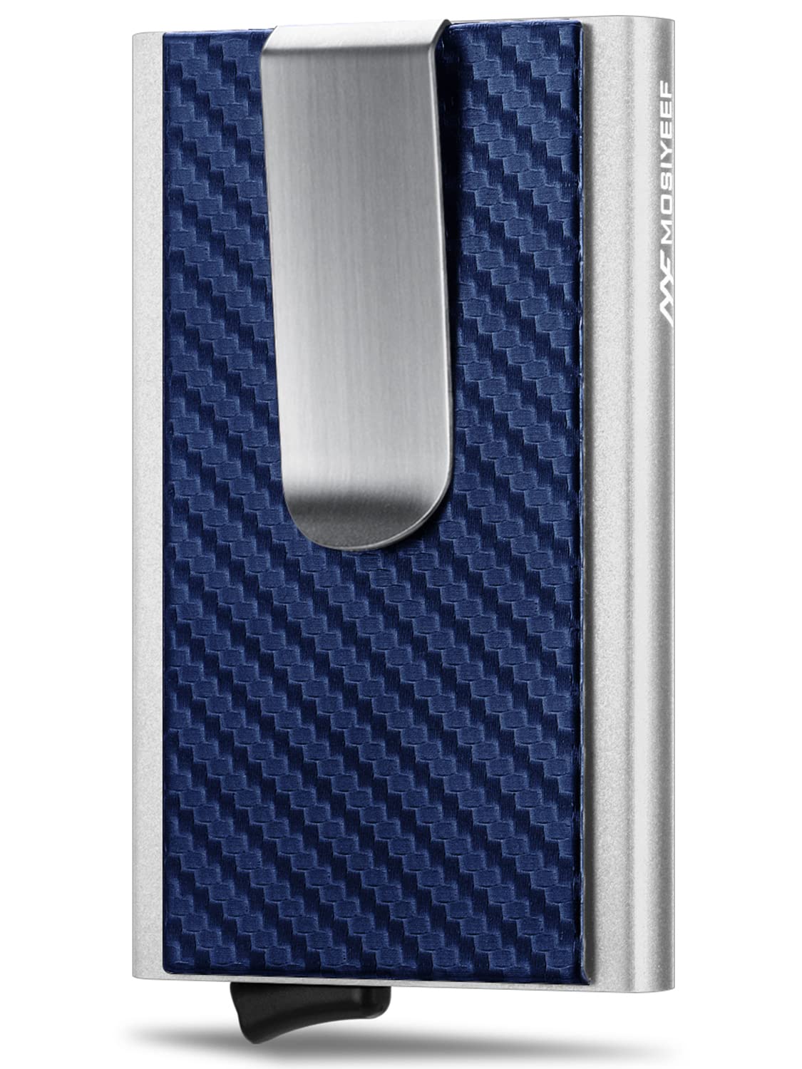 MOSIYEEF Minimalist Wallet for Men - RFID Blocking Card Wallet with Money Clip, Navy Blue, Leather