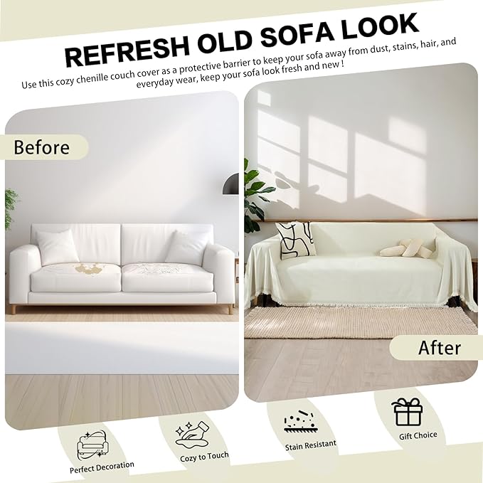 DREAMINGO Modern Minimalism Couch Cover Pets Loveseat Protector Cream White