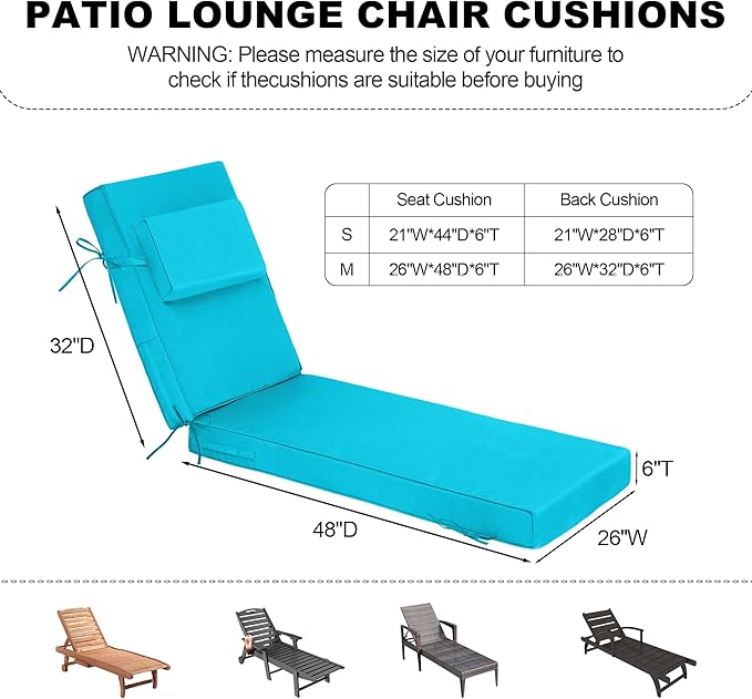 Chaise Lounge Cushions Outdoor 80x26x6 Inch, Fade Resistant 6'' Thicken Outdoor