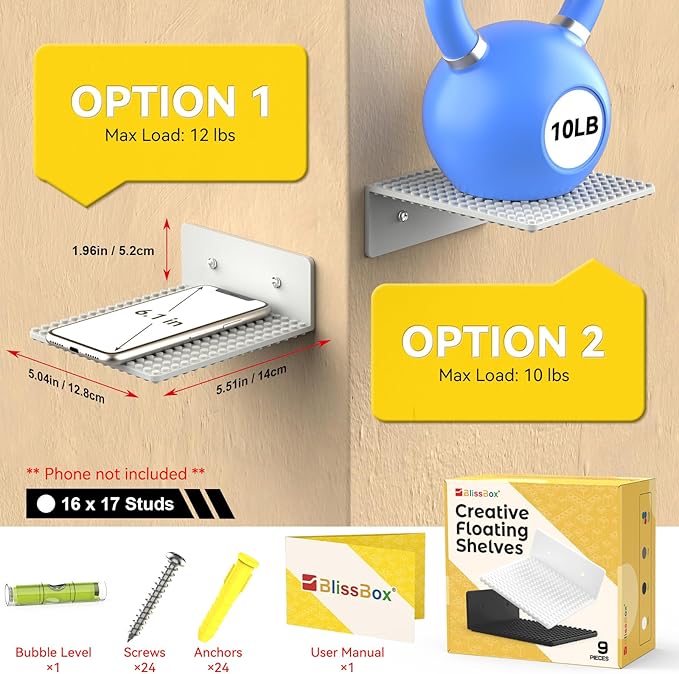 BlissBox 9-Pack Floating Display Shelves