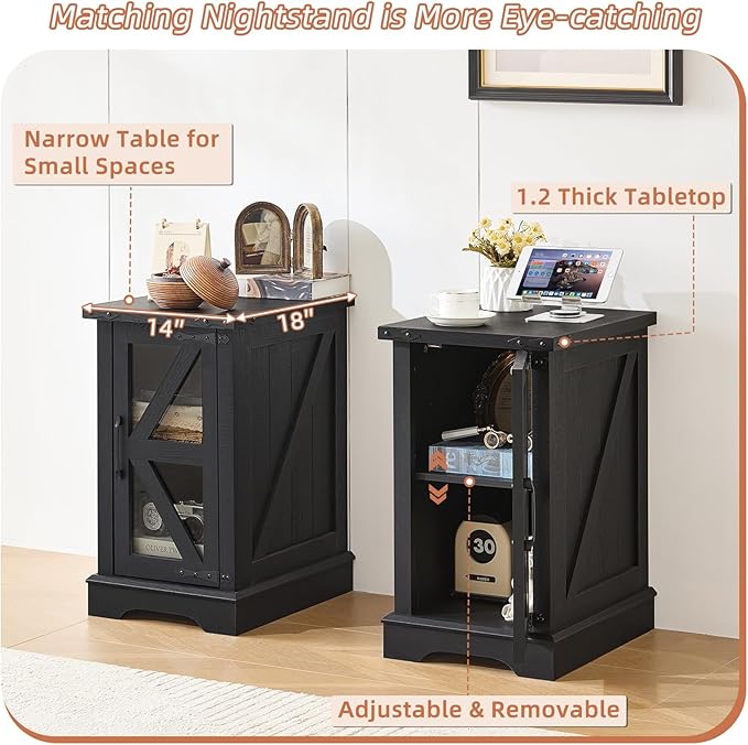 Joaxswe Narrow Night Stand for Small Spaces, Farmhouse Side End Table