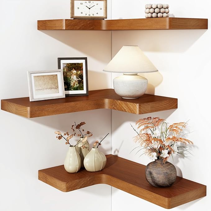 Fixwal Corner Floating Shelves for Wall Mounted Natural Solid Wood 16"x11.4"