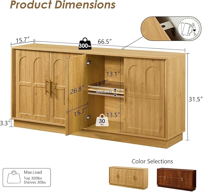 67'' Modern TV Stand for TVs up to 75'', Long Media Console