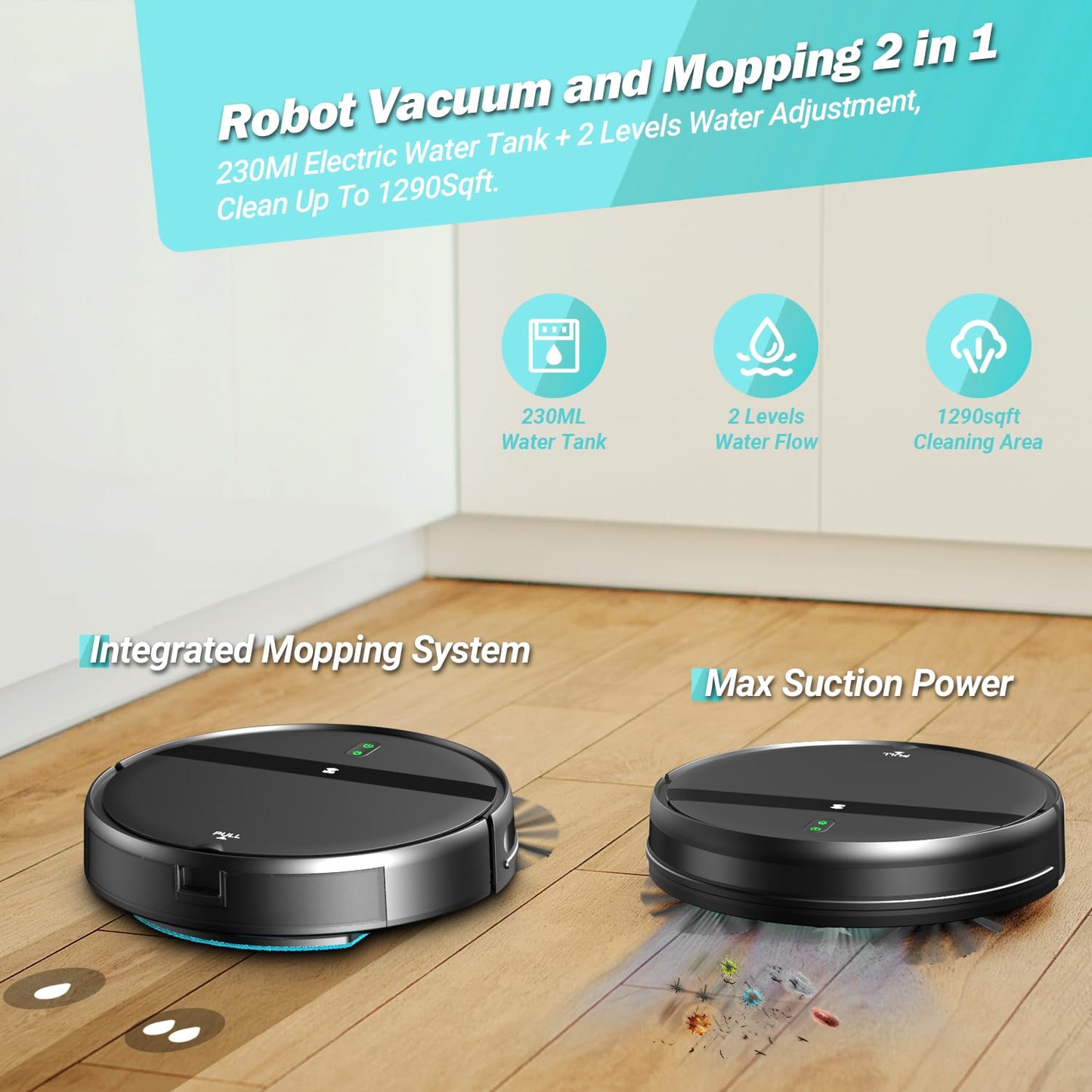 MANVINS Robot Vacuum and Mop Combo, WiFi/Alexa/App Scheduling, Smart Robotic Vacuum Cleaner, Ultra-Slim & Quiet, Tangle-Free, Auto Recharge, Robot Vacuum Cleaner for Pet Hair/Carpet/Hard Floor