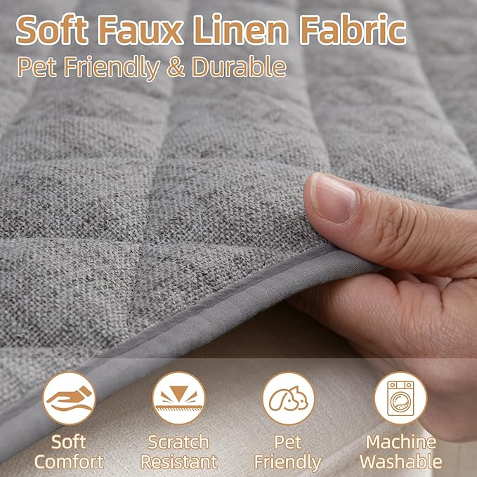 Dog Couch Cover for Sofa 100% Waterproof Faux Linen Sofa Covers for 3 Cushion
