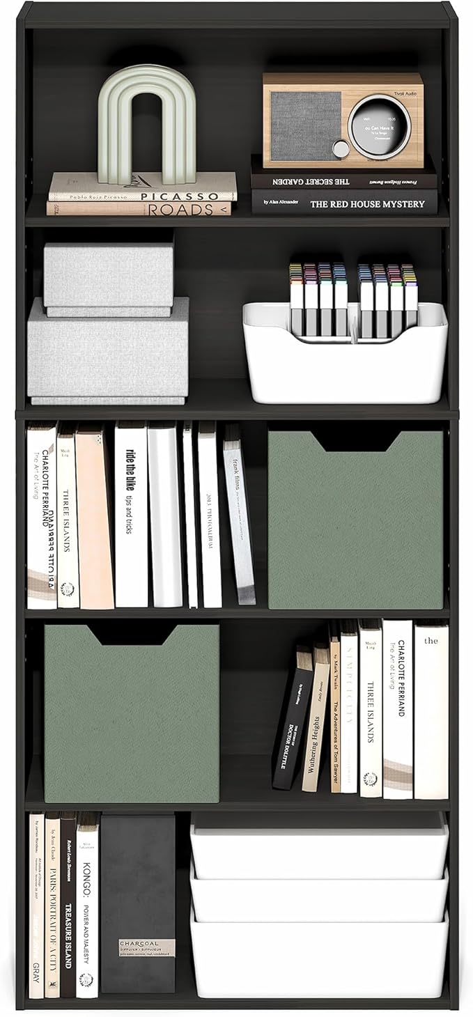 Furinno Jaya Book Shelf, 5-Tier Bookshelf, 52 Inch Tall Standing Bookcase
