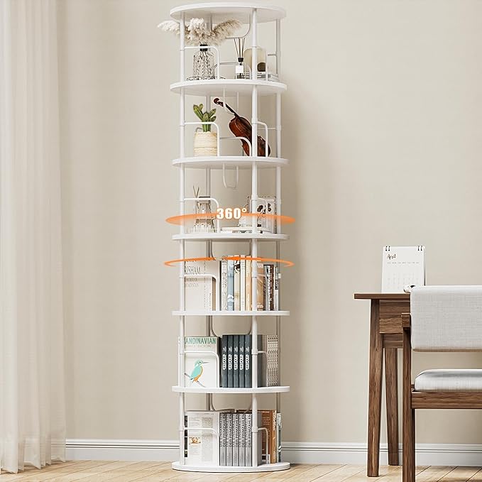 ALLSTAND 6 Tier Rotating Bookshelf, 360 ° Display Stackable Spinning Bookshelf