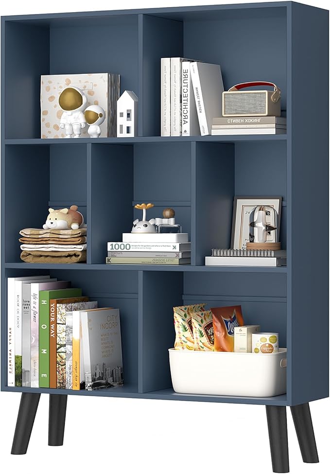 YAHARBO Blue Bookshelf, 3 Tier Book Shelf