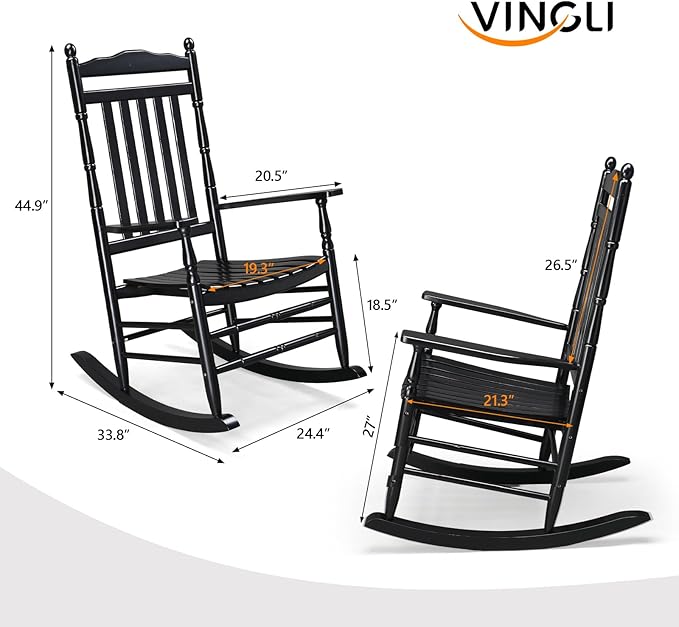 VINGLI Wooden Rocking Chair Outdoor Set of 2, Patio Rockers