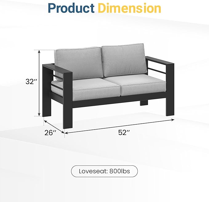 Wisteria Lane Metal Patio Furniture Sofa, All-Weather Outdoor Couch